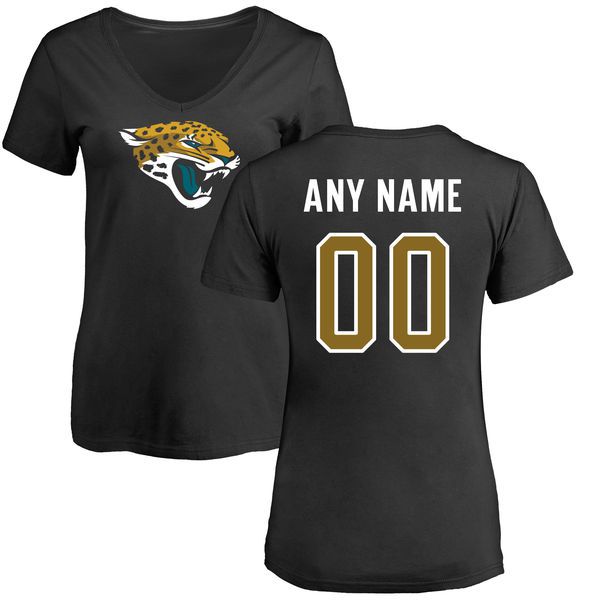 Women Jacksonville Jaguars NFL Pro Line Black Any Name and Number Logo Custom Slim Fit T-Shirt->->Sports Accessory